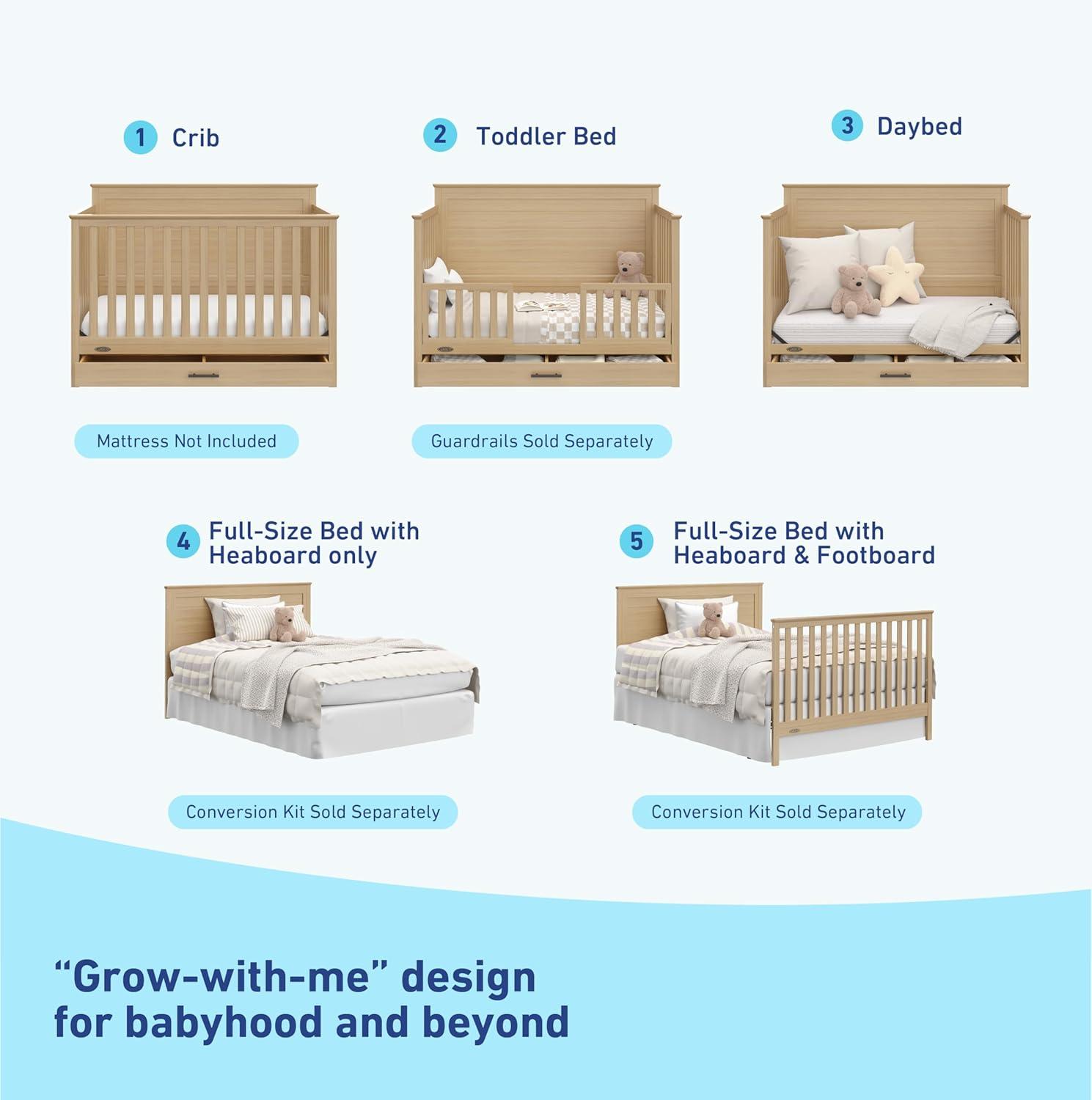 imageGraco Tristan 5in1 Convertible Crib with Drawer Frosted Oat GREENGUARD Gold Certified Fits Standard Crib Mattress Premium Handle Converts to Toddler Bed Daybed and FullSize BedDriftwood