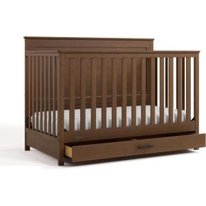 Graco Tristan 5-in-1 Convertible Crib with Drawer (Frosted Oat) – GREENGUARD Gold Certified, Fits Standard Crib Mattress, Premium Handle, Converts to Toddler Bed, Daybed, and Full-Size Bed(Hazelnut)