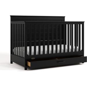 Graco Tristan 5-in-1 Convertible Crib with Drawer (Frosted Oat) – GREENGUARD Gold Certified, Fits Standard Crib Mattress, Premium Handle, Converts to Toddler Bed, Daybed, and Full-Size Bed(Black)