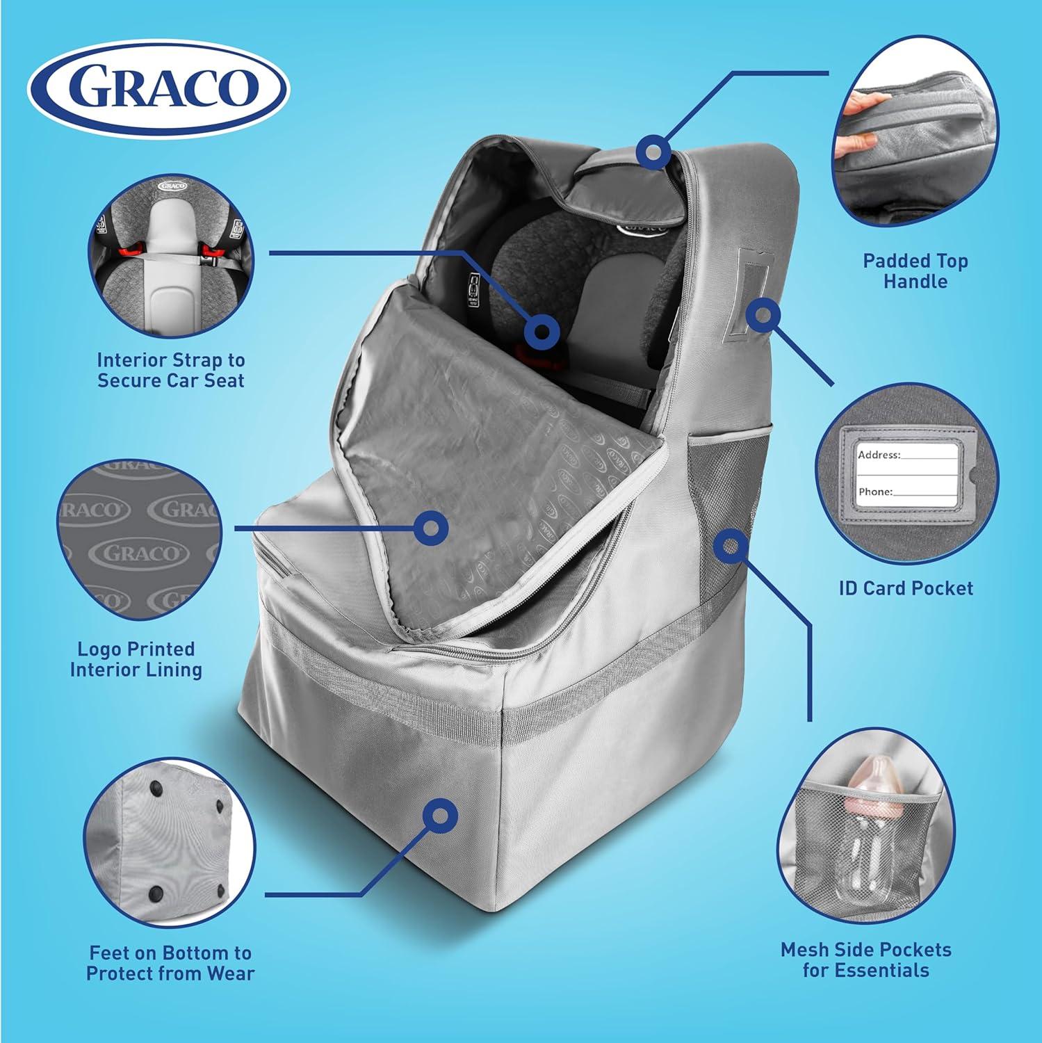 imageGraco Padded Car Seat Travel Bag amp Infant Carrier Backpack Durable Large Back Pack for Carseats amp Booster Seats Airport Gate Check Bag Luggage Double Padded Strap Water Resistant Material GrayGray