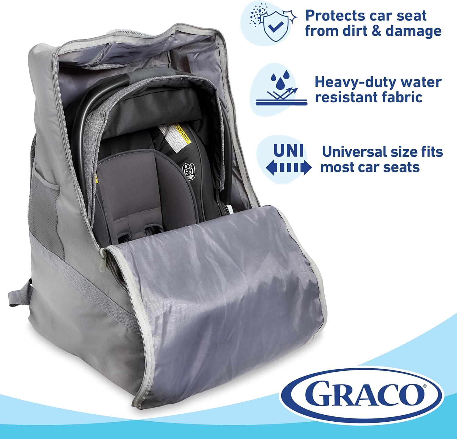 imageGraco Padded Car Seat Travel Bag amp Infant Carrier Backpack Durable Large Back Pack for Carseats amp Booster Seats Airport Gate Check Bag Luggage Double Padded Strap Water Resistant Material GrayGray