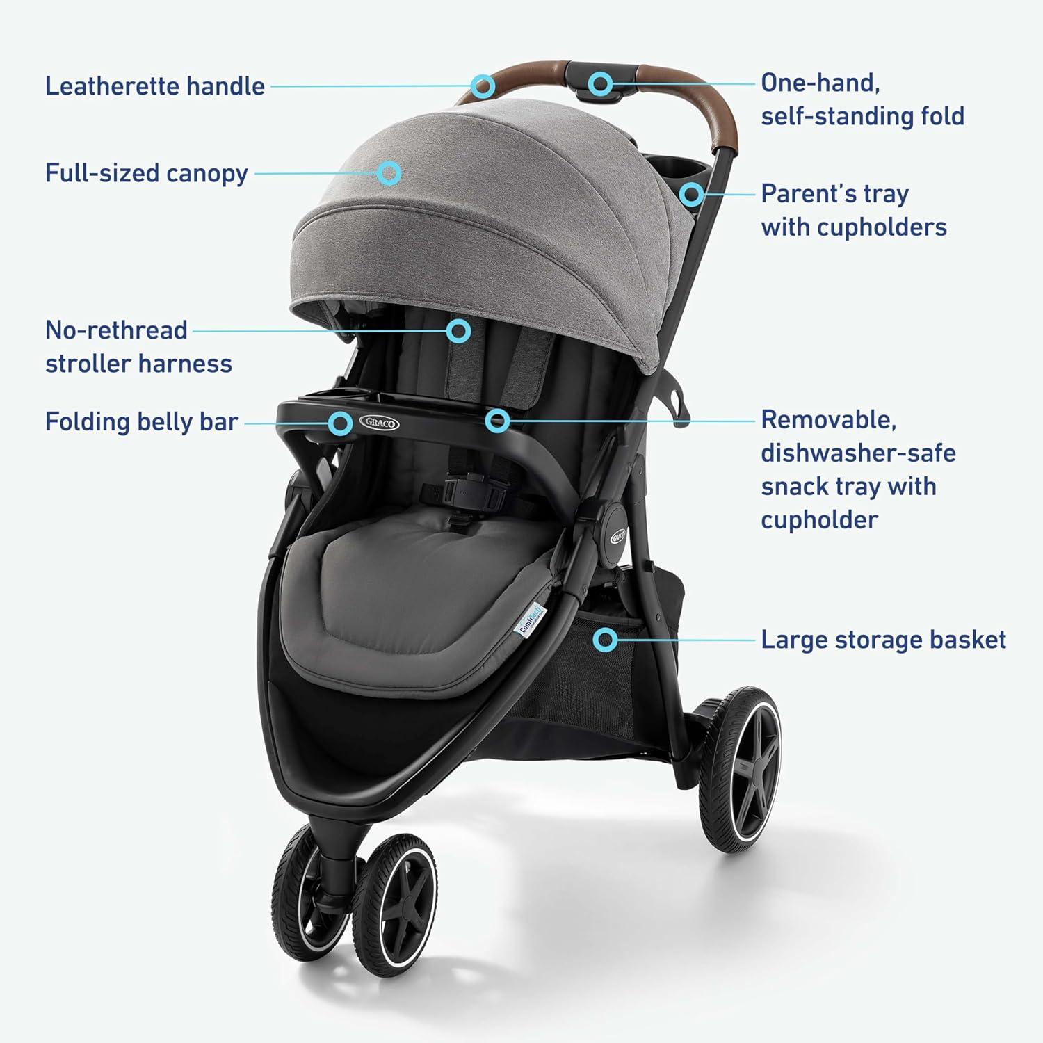 imageGraco Outpace LX AllTerrain 3Wheel Baby Stroller Cohen Compatible for Travel System Easy OneHand Fold inSeat Suspension for Comfortable Ride NeverFlat Rubber TiresStroller Car Seat