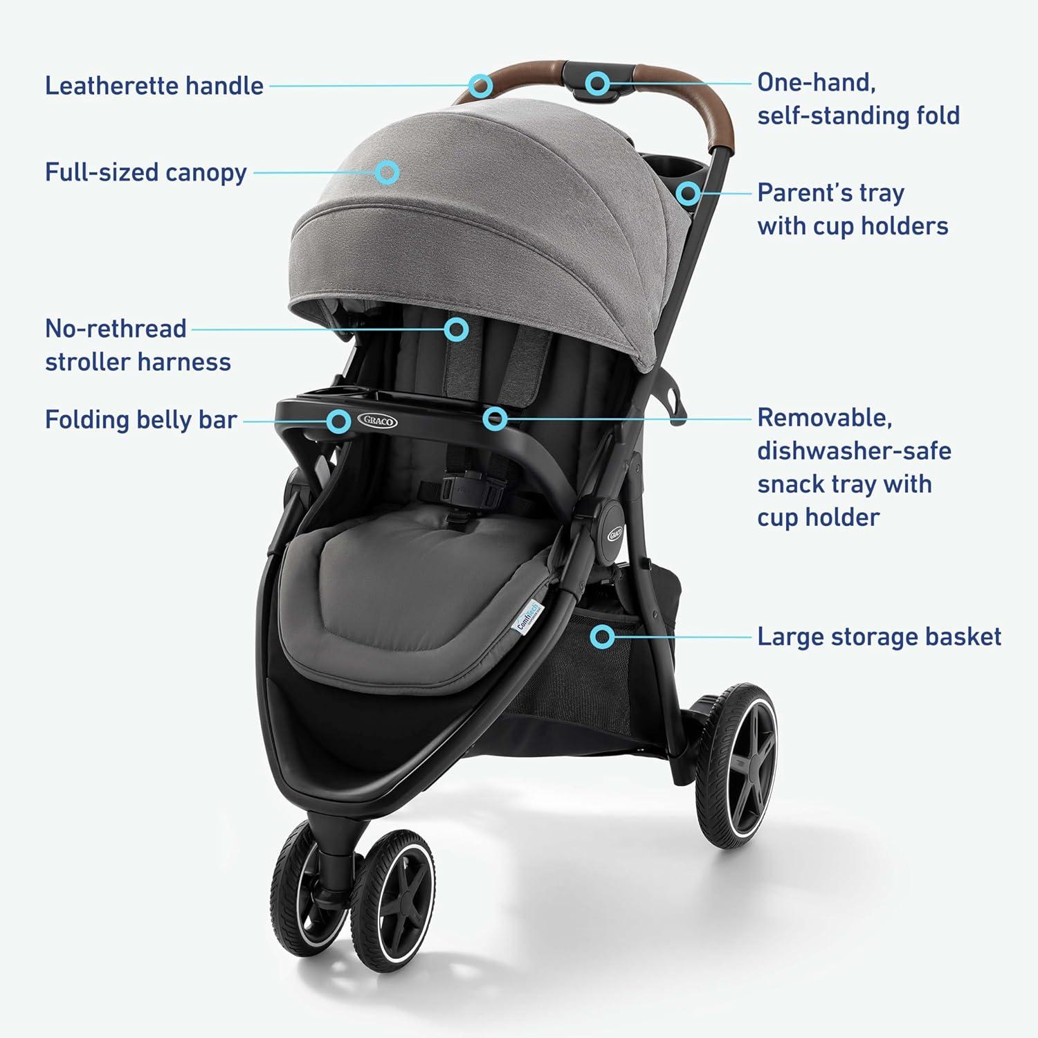 imageGraco Outpace LX AllTerrain 3Wheel Baby Stroller Cohen Compatible for Travel System Easy OneHand Fold inSeat Suspension for Comfortable Ride NeverFlat Rubber TiresStroller