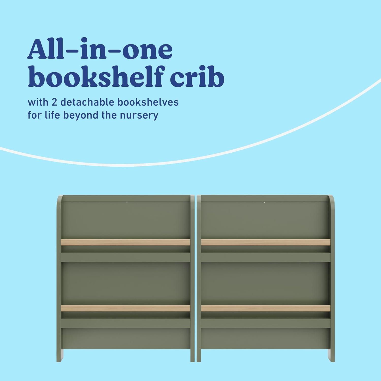 imageGraco ReadwithMe 4in1 Convertible Crib with Drawer Olive with Driftwood GREENGUARD Gold Certified Converts to Toddler Bed Daybed and Functional BookshelvesOlive With Driftwood