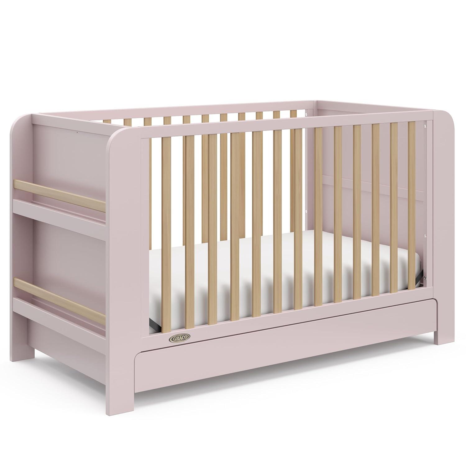 imageGraco ReadwithMe 4in1 Convertible Crib with Drawer Olive with Driftwood GREENGUARD Gold Certified Converts to Toddler Bed Daybed and Functional BookshelvesBlush With Driftwood