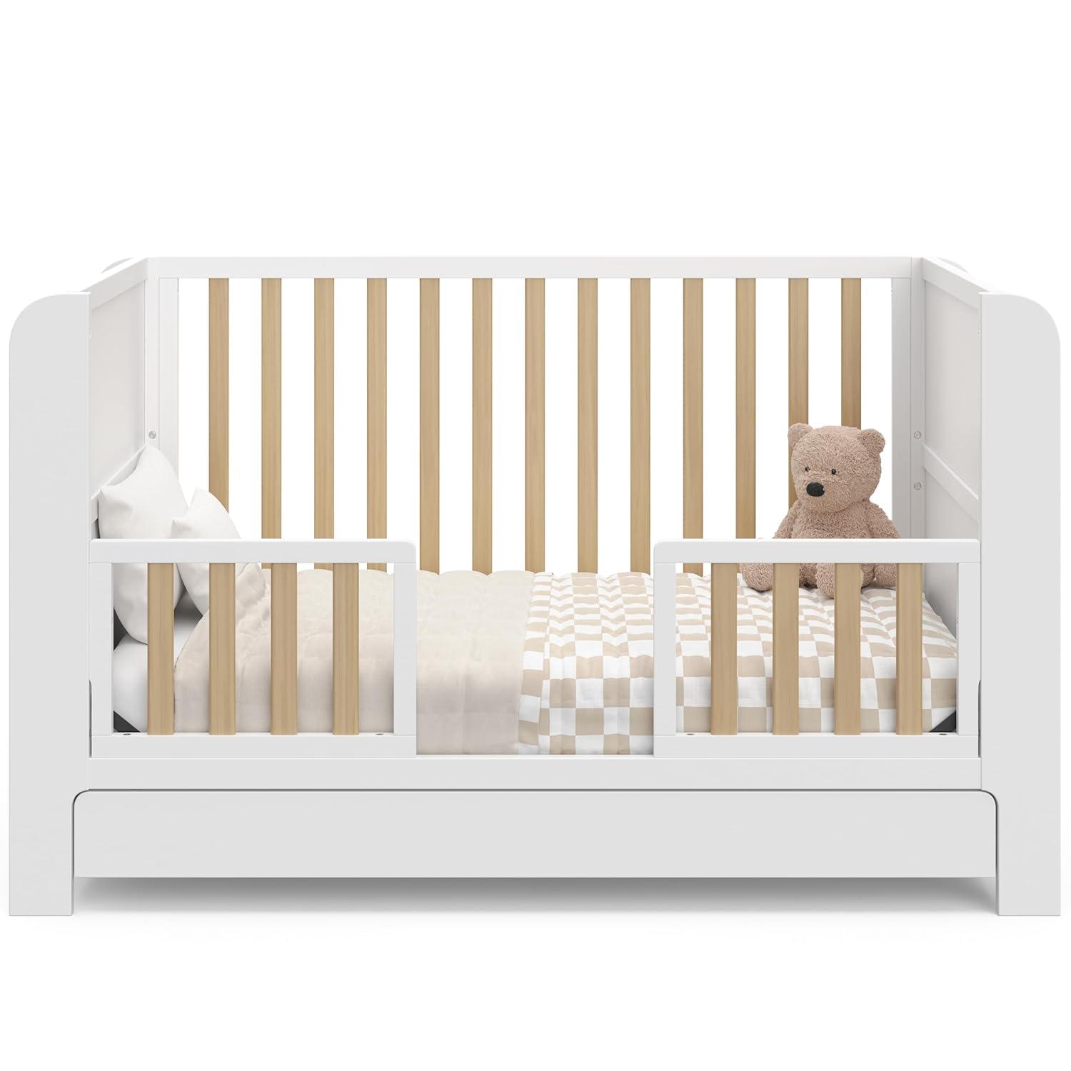 imageGraco ReadwithMe 4in1 Convertible Crib with Drawer Olive with Driftwood GREENGUARD Gold Certified Converts to Toddler Bed Daybed and Functional BookshelvesWhite With Driftwood