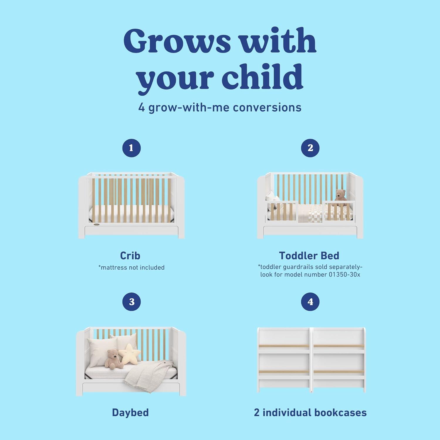 imageGraco ReadwithMe 4in1 Convertible Crib with Drawer Olive with Driftwood GREENGUARD Gold Certified Converts to Toddler Bed Daybed and Functional BookshelvesWhite With Driftwood
