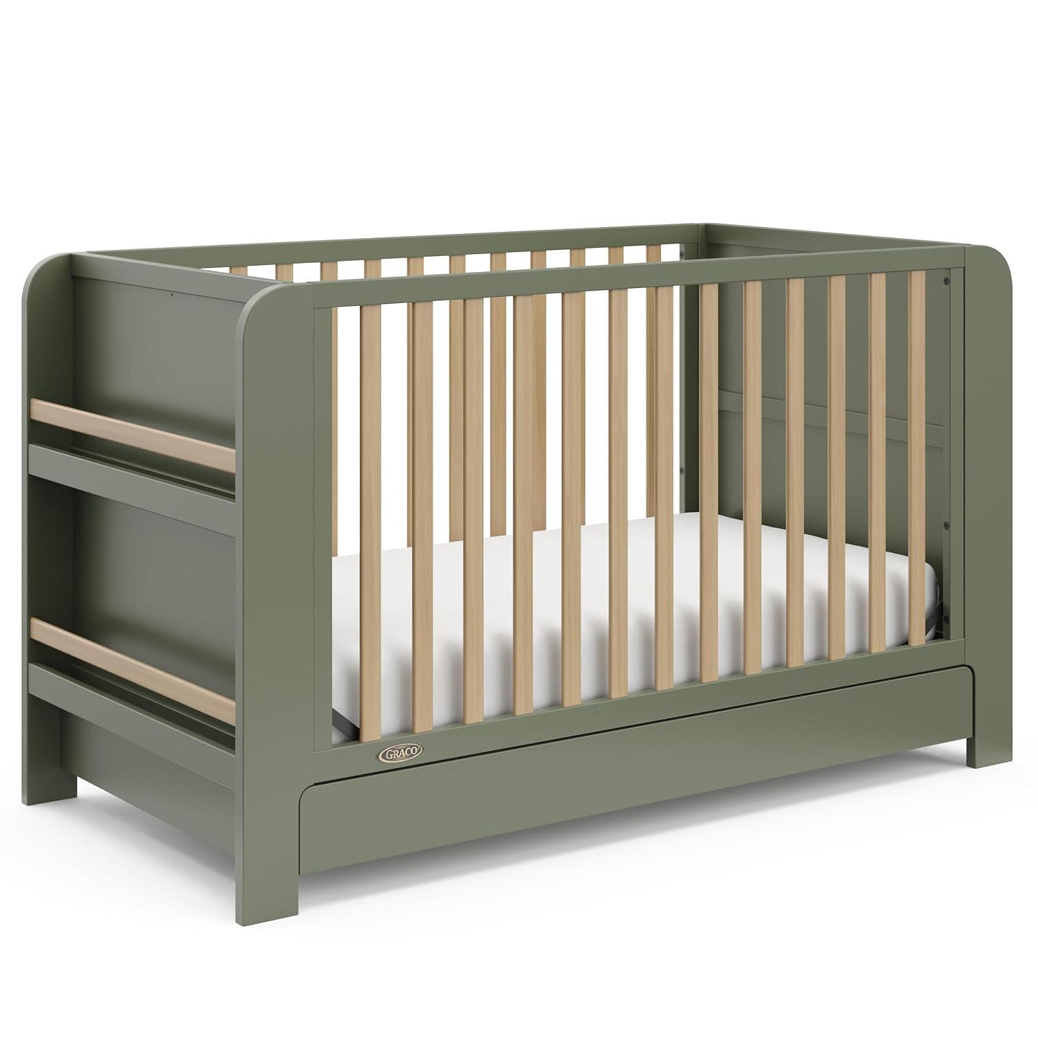 imageGraco ReadwithMe 4in1 Convertible Crib with Drawer Olive with Driftwood GREENGUARD Gold Certified Converts to Toddler Bed Daybed and Functional BookshelvesOlive With Driftwood