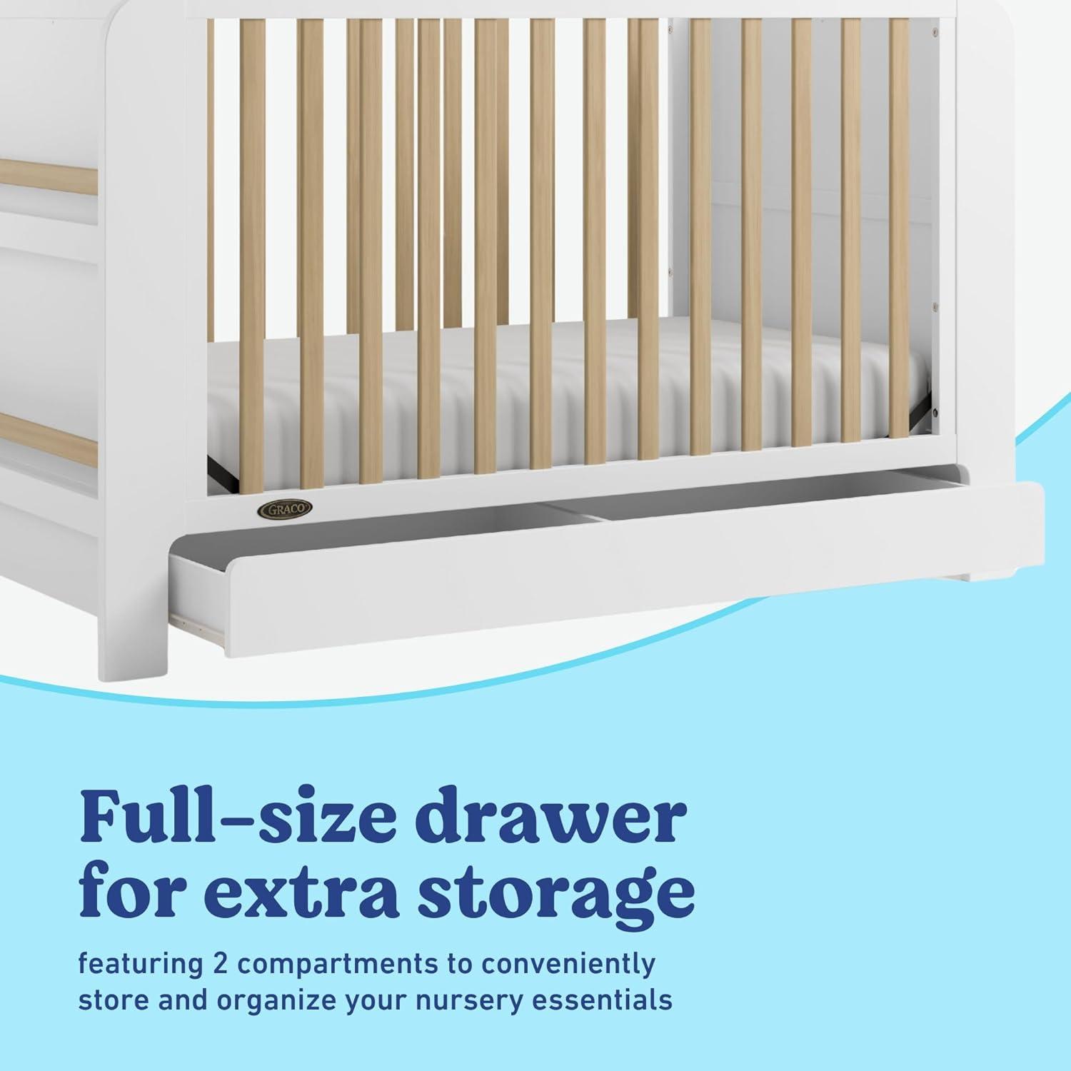 imageGraco ReadwithMe 4in1 Convertible Crib with Drawer Olive with Driftwood GREENGUARD Gold Certified Converts to Toddler Bed Daybed and Functional BookshelvesWhite With Driftwood