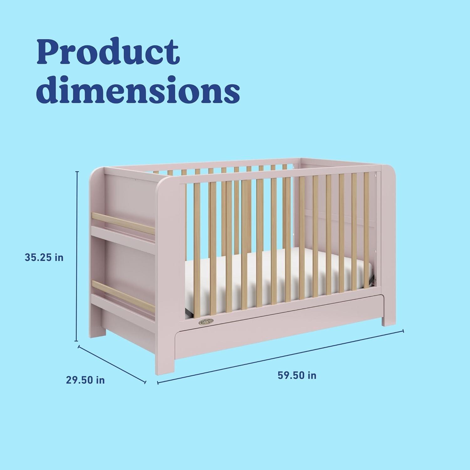 imageGraco ReadwithMe 4in1 Convertible Crib with Drawer Olive with Driftwood GREENGUARD Gold Certified Converts to Toddler Bed Daybed and Functional BookshelvesBlush With Driftwood