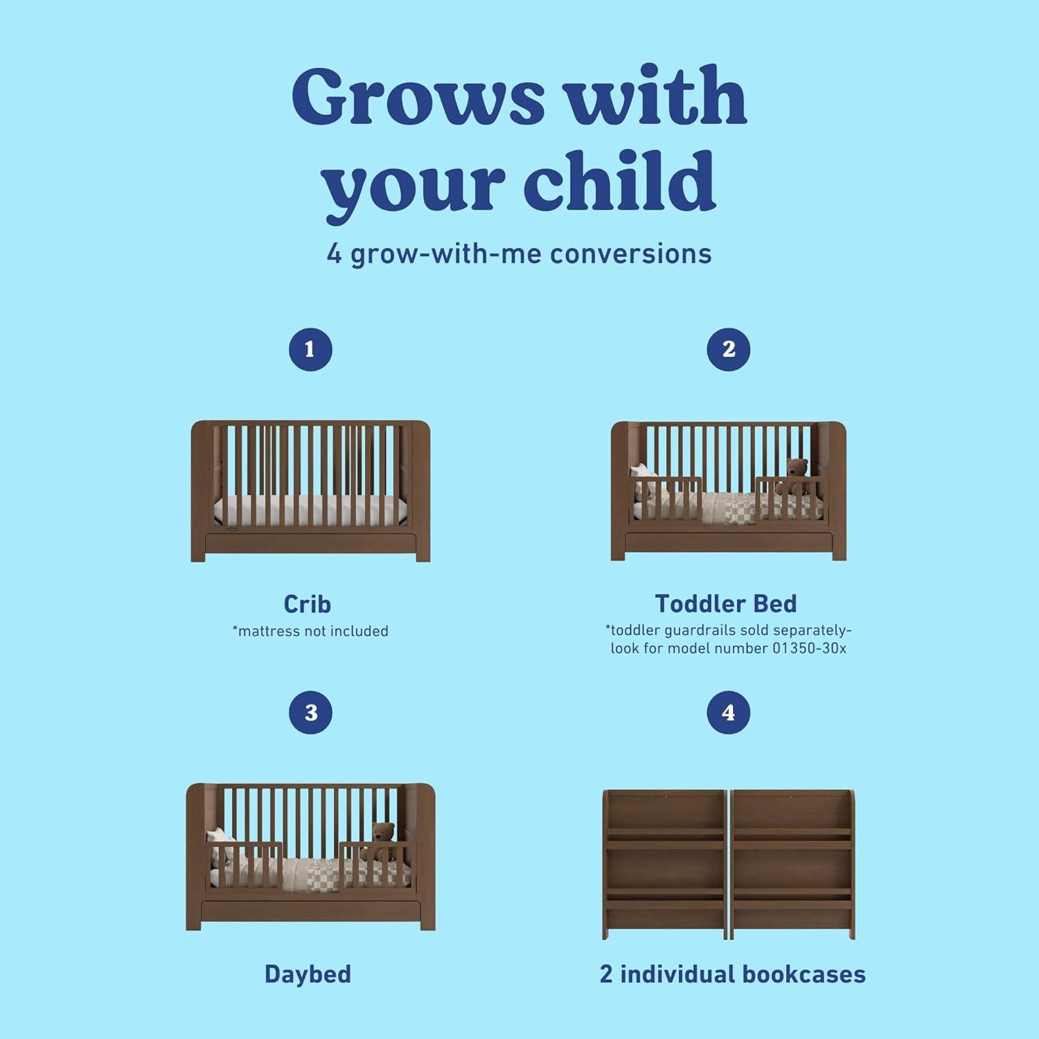 imageGraco ReadwithMe 4in1 Convertible Crib with Drawer Olive with Driftwood GREENGUARD Gold Certified Converts to Toddler Bed Daybed and Functional BookshelvesHazelnut