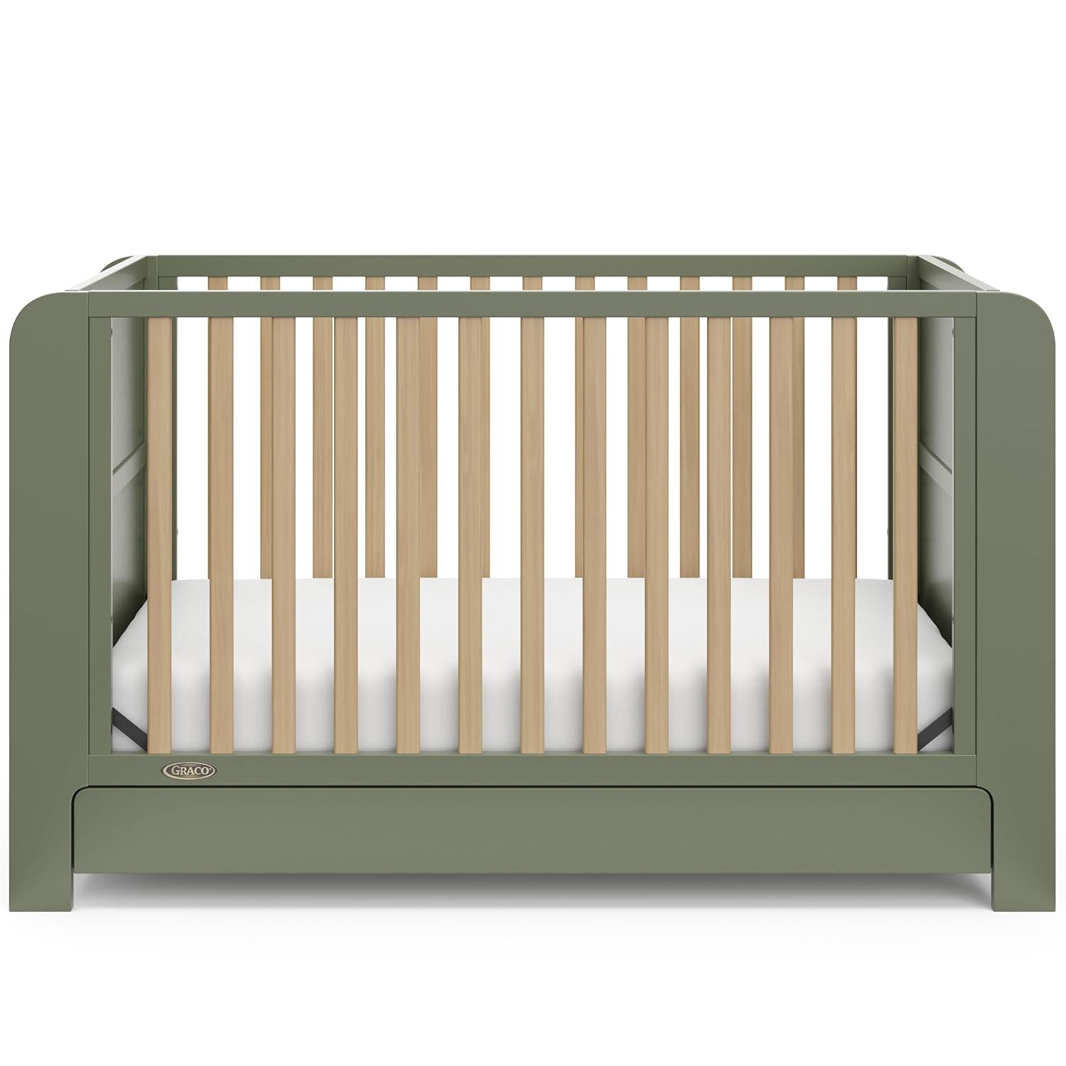 imageGraco ReadwithMe 4in1 Convertible Crib with Drawer Olive with Driftwood GREENGUARD Gold Certified Converts to Toddler Bed Daybed and Functional BookshelvesOlive With Driftwood
