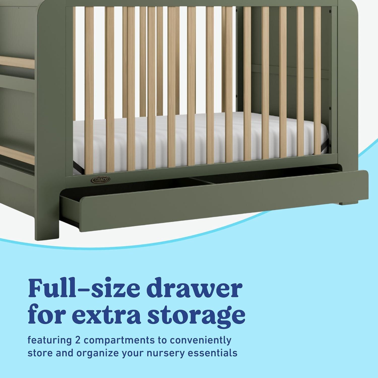 imageGraco ReadwithMe 4in1 Convertible Crib with Drawer Olive with Driftwood GREENGUARD Gold Certified Converts to Toddler Bed Daybed and Functional BookshelvesOlive With Driftwood
