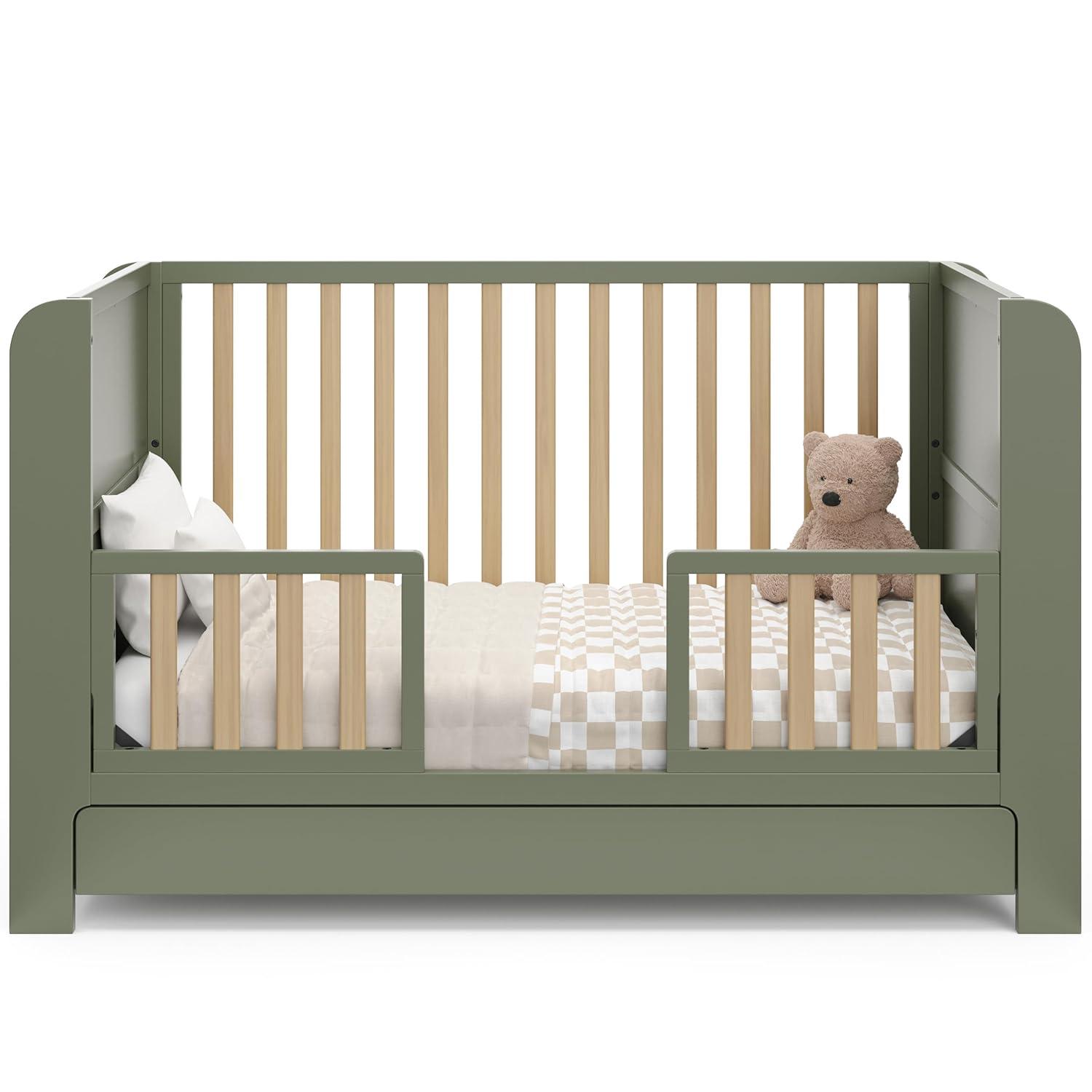 imageGraco ReadwithMe 4in1 Convertible Crib with Drawer Olive with Driftwood GREENGUARD Gold Certified Converts to Toddler Bed Daybed and Functional BookshelvesOlive With Driftwood