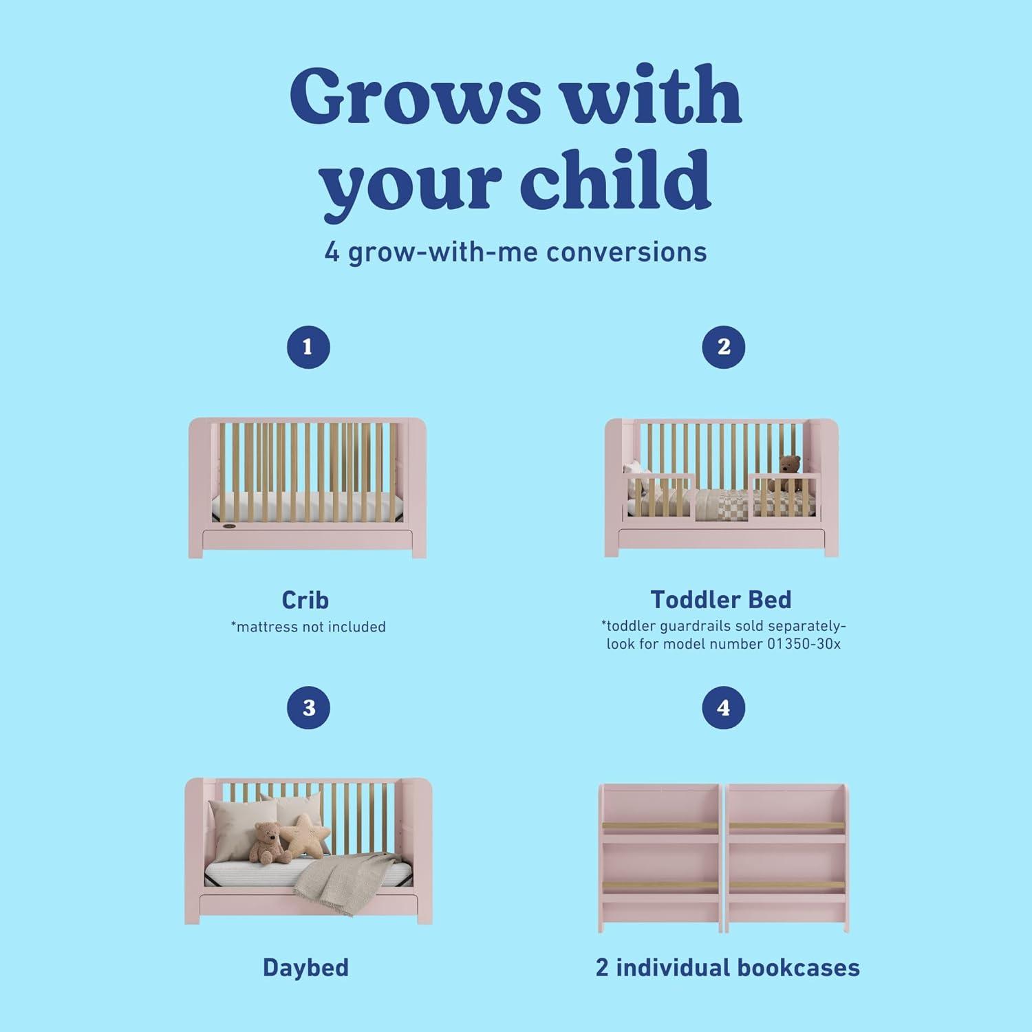 imageGraco ReadwithMe 4in1 Convertible Crib with Drawer Olive with Driftwood GREENGUARD Gold Certified Converts to Toddler Bed Daybed and Functional BookshelvesBlush With Driftwood