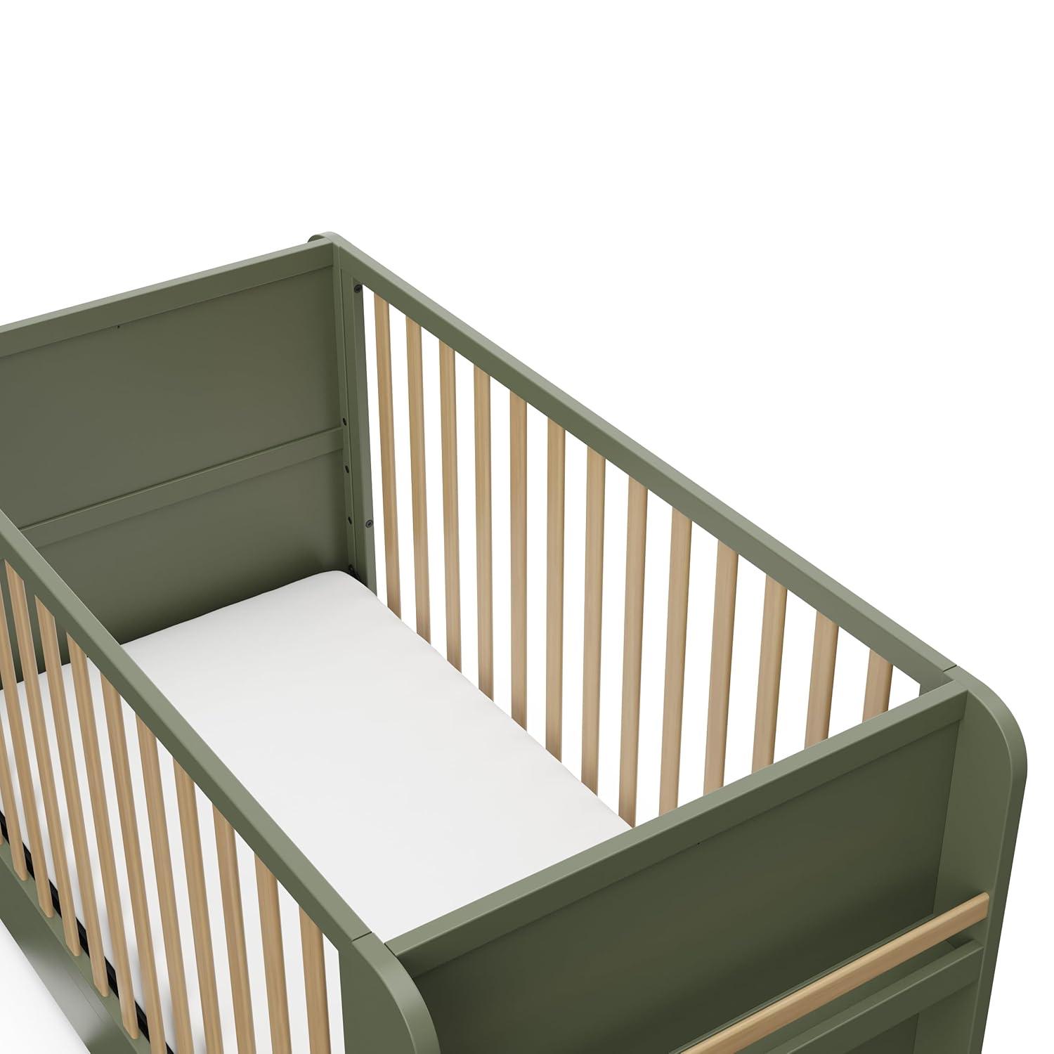 imageGraco ReadwithMe 4in1 Convertible Crib with Drawer Olive with Driftwood GREENGUARD Gold Certified Converts to Toddler Bed Daybed and Functional BookshelvesOlive With Driftwood
