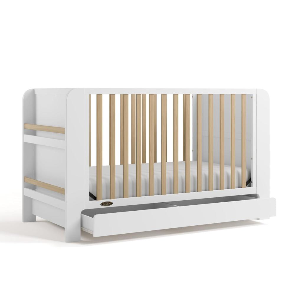 imageGraco ReadwithMe 4in1 Convertible Crib with Drawer Olive with Driftwood  GREENGUARD Gold Certified Converts to Toddler Bed Daybed and Functional BookshelvesWhite With Driftwood