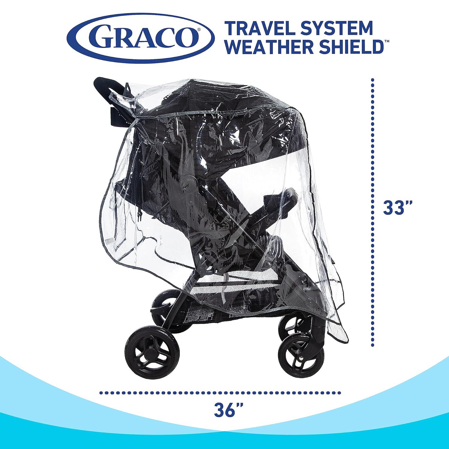 imageGraco Travel System Weather Shield Baby Rain Cover Universal Size to fit Most Travel Systems Waterproof Windproof Ventilation Sun Protection Shade Umbrella Pram Vinyl Plastic ClearTravel System Stroller