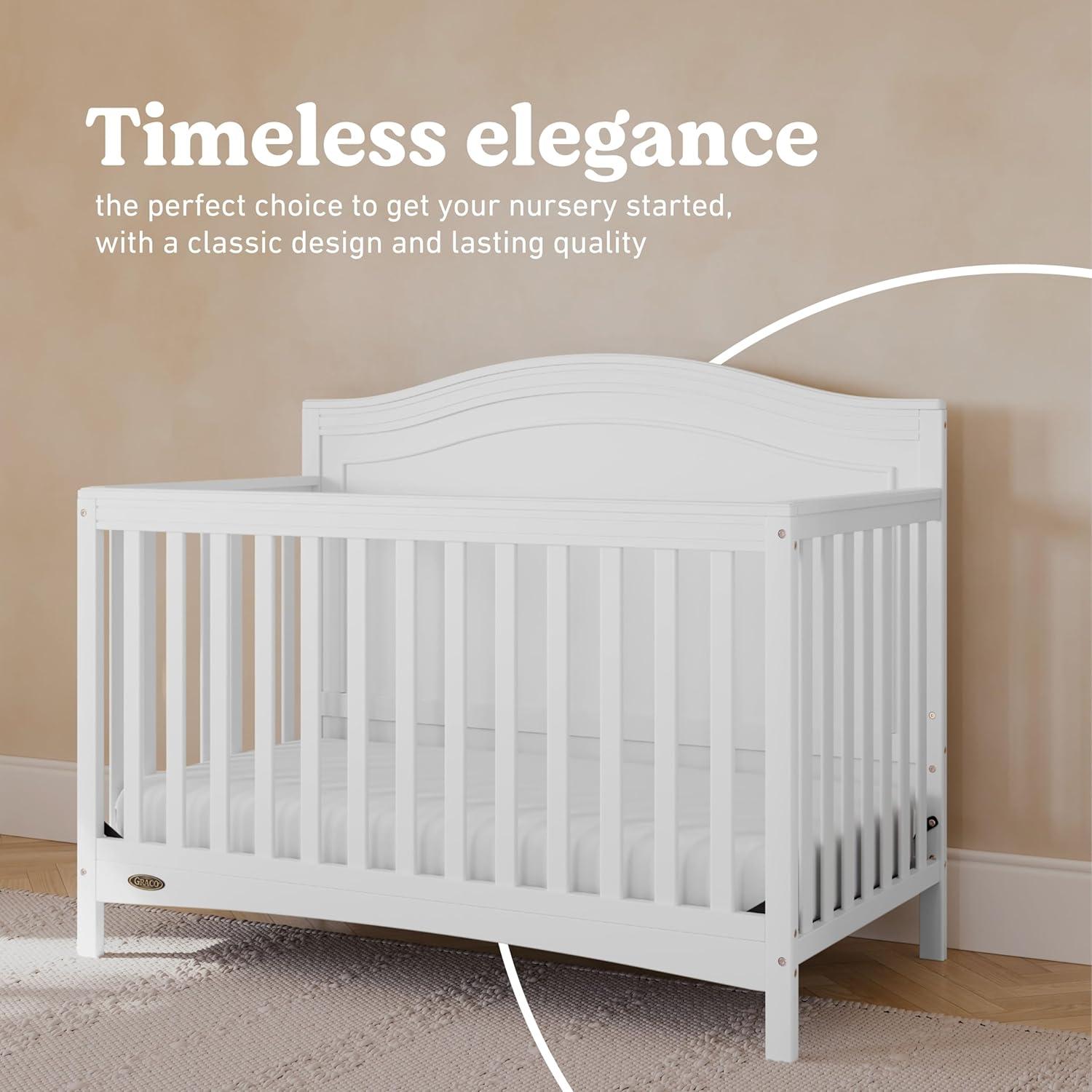 imageGraco Paris 4in1 Convertible Crib GREENGUARD Gold Certified Converts to Toddler Bed and Daybed Fits Standard FullSize Crib Mattress Adjustable Mattress Support Base Frosted OatWhite