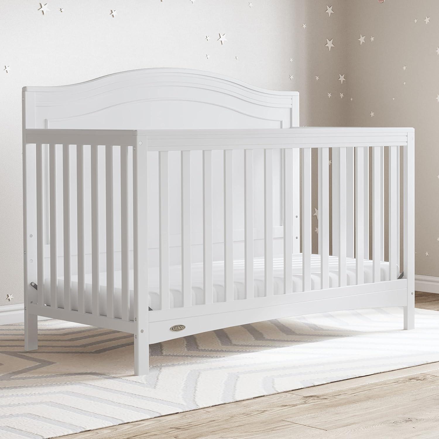 imageGraco Paris 4in1 Convertible Crib GREENGUARD Gold Certified Converts to Toddler Bed and Daybed Fits Standard FullSize Crib Mattress Adjustable Mattress Support Base Frosted OatWhite