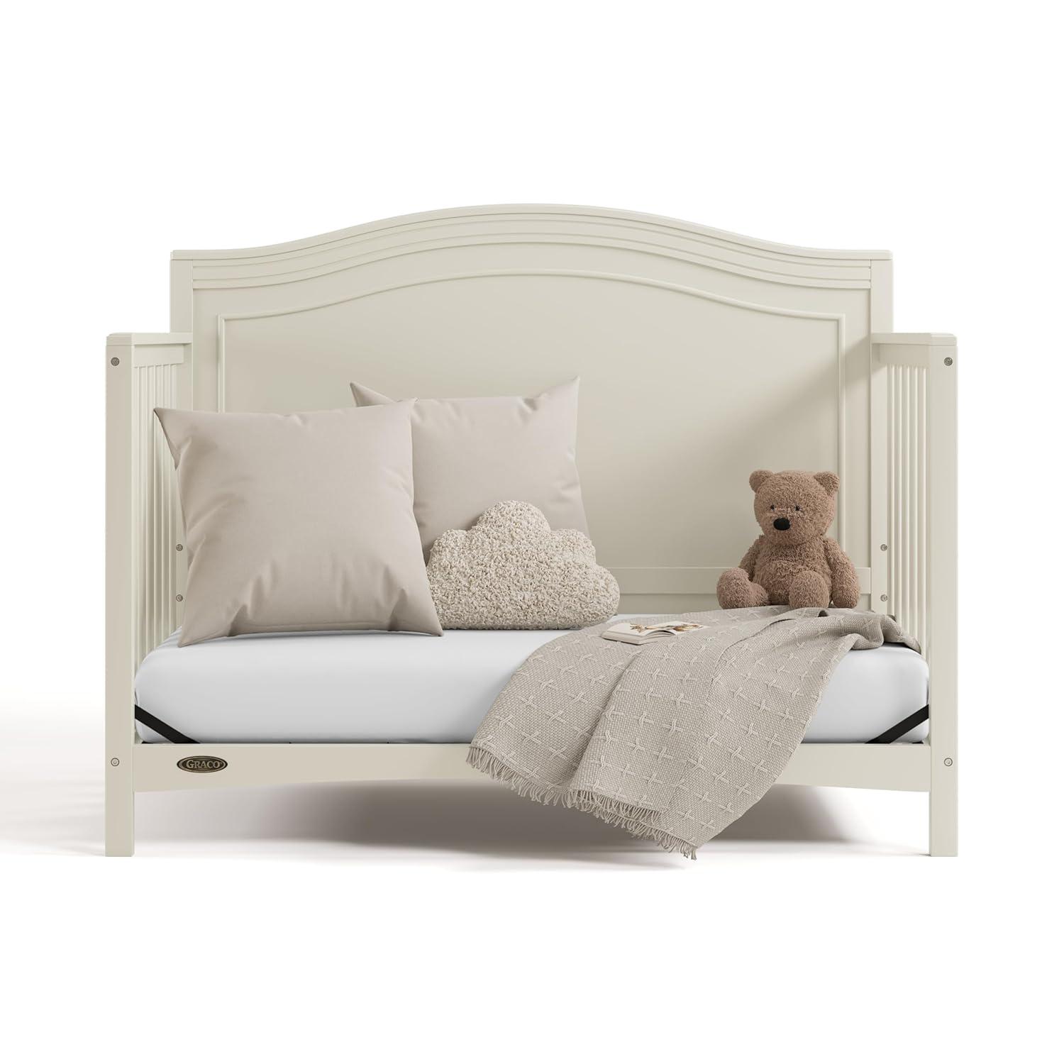 imageGraco Paris 4in1 Convertible Crib GREENGUARD Gold Certified Converts to Toddler Bed and Daybed Fits Standard FullSize Crib Mattress Adjustable Mattress Support Base Frosted OatFrosted Oat