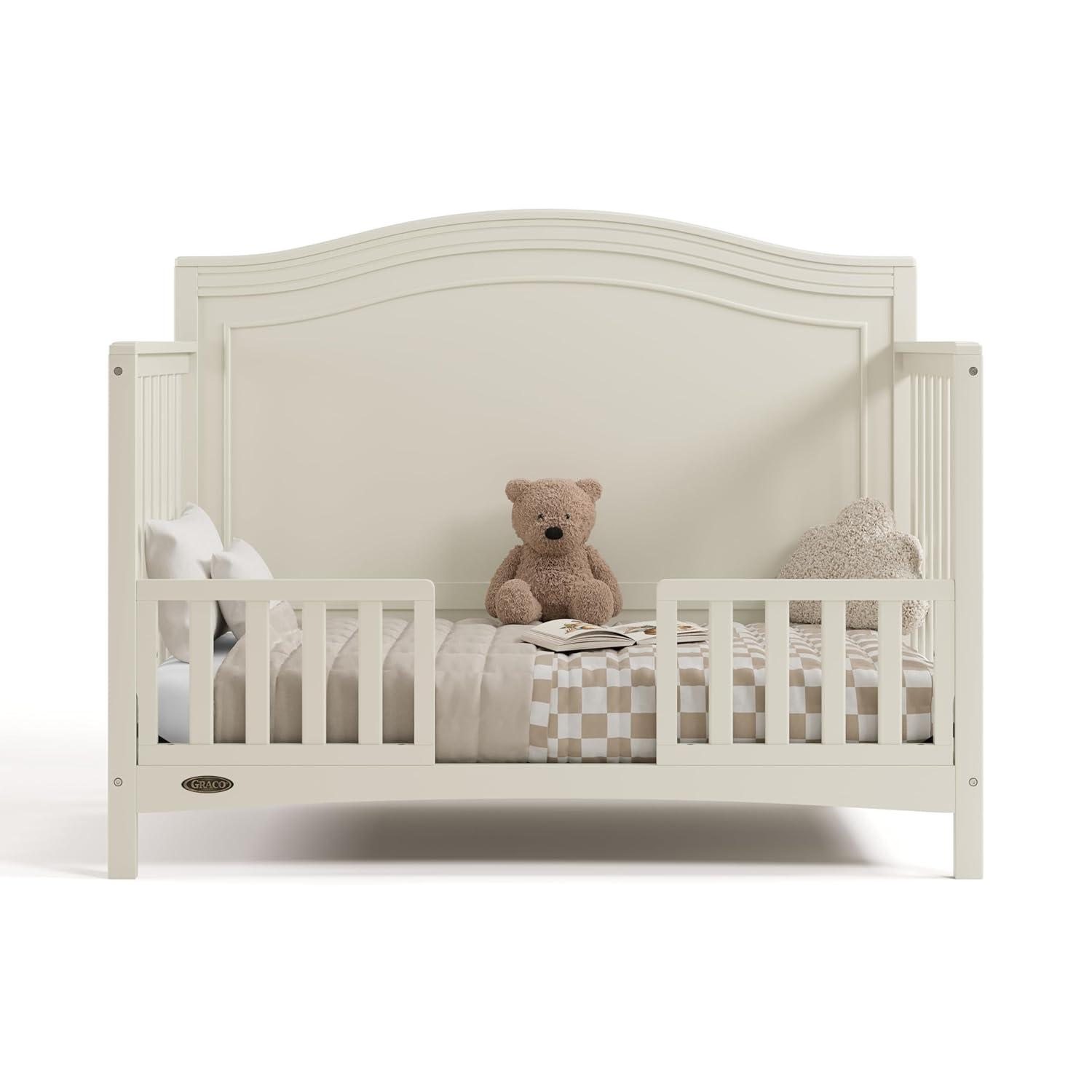 imageGraco Paris 4in1 Convertible Crib GREENGUARD Gold Certified Converts to Toddler Bed and Daybed Fits Standard FullSize Crib Mattress Adjustable Mattress Support Base Frosted OatFrosted Oat