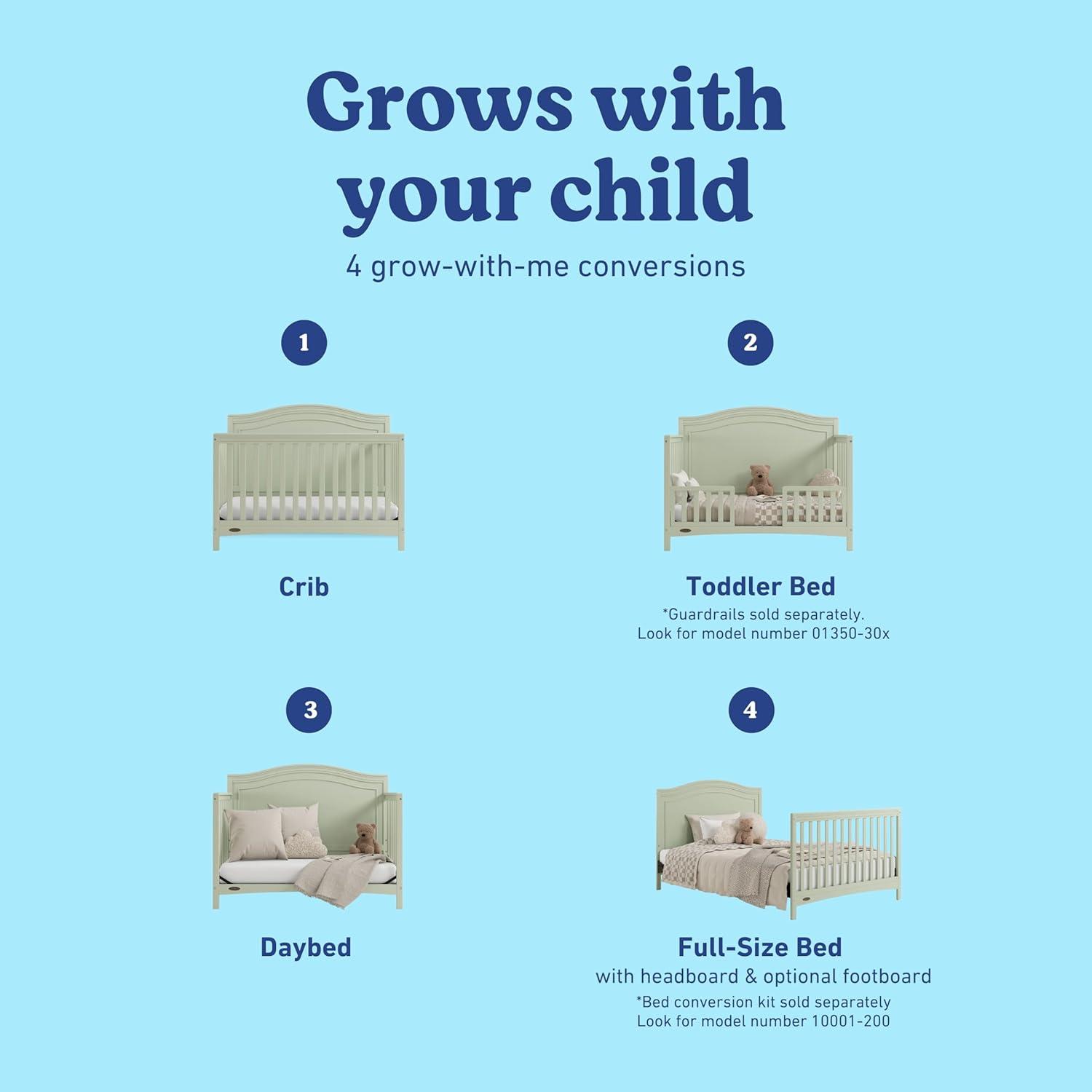 imageGraco Paris 4in1 Convertible Crib GREENGUARD Gold Certified Converts to Toddler Bed and Daybed Fits Standard FullSize Crib Mattress Adjustable Mattress Support Base Frosted OatSage