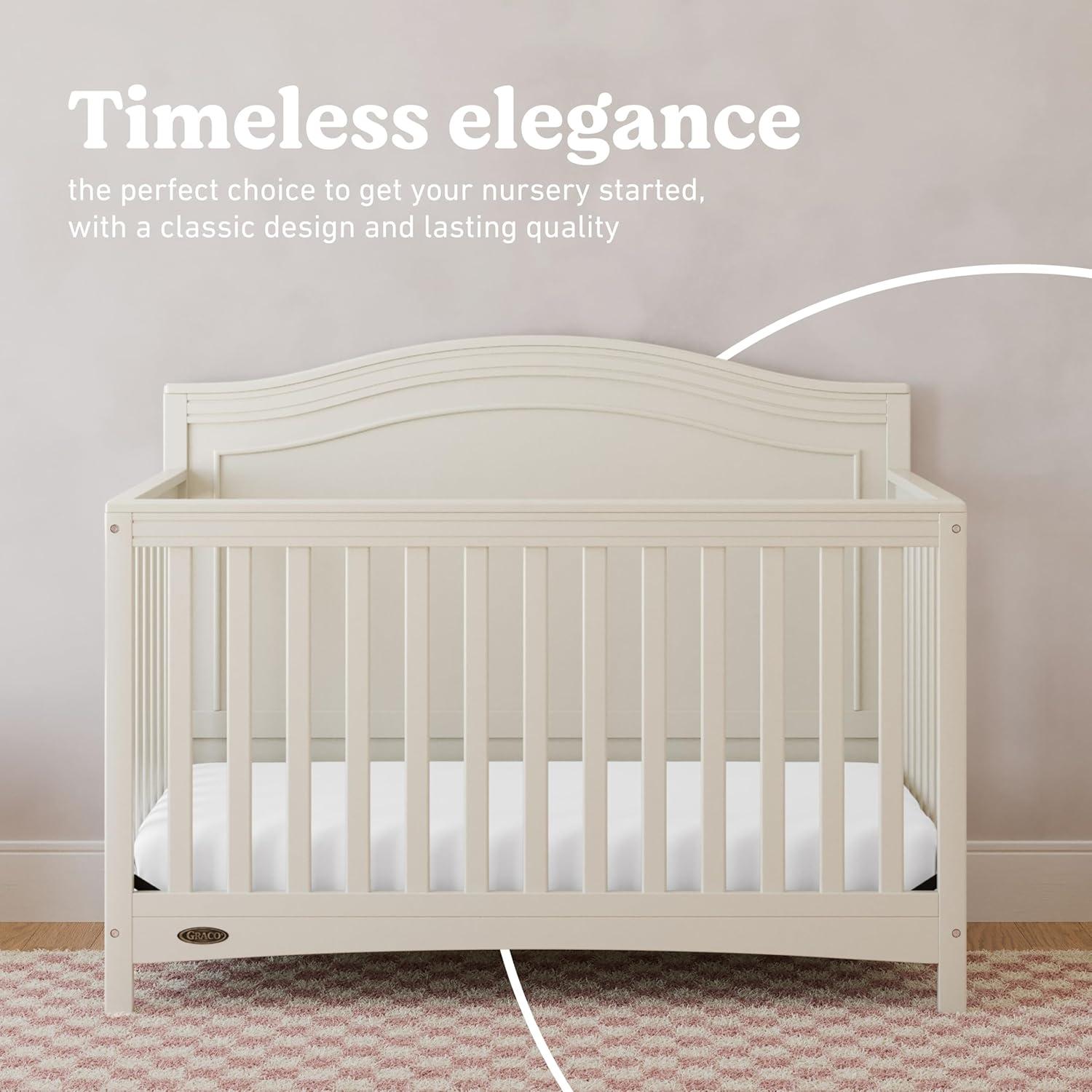 imageGraco Paris 4in1 Convertible Crib GREENGUARD Gold Certified Converts to Toddler Bed and Daybed Fits Standard FullSize Crib Mattress Adjustable Mattress Support Base Frosted OatFrosted Oat