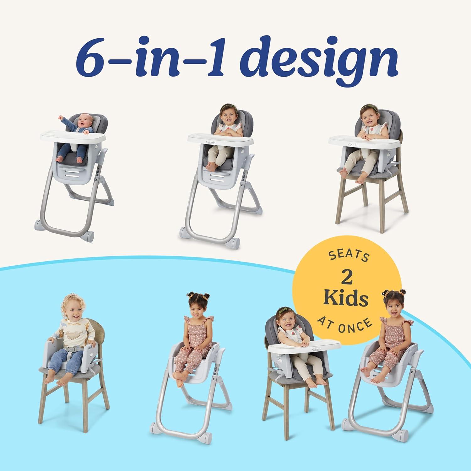 imageGraco DuoDiner DLX Highchair 6 Stages of Use Infant to Baby High Chair Infant to Toddler Booster Seat Youth Stool 5 Adjustable Height Positions Splatter ArtLilac Mod