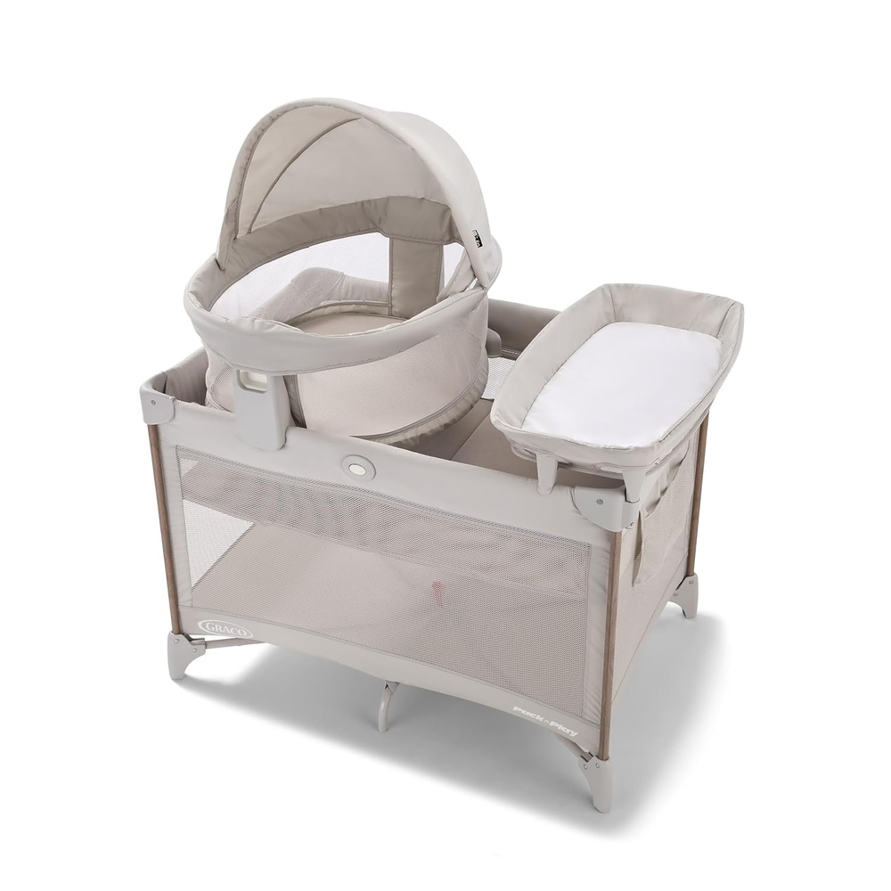 image:imageGraco Pack n Play Travel Dome Lux Playard Rome 4in1 Baby Playpen with Bassinet Indoor or Outdoor Portable Playpen with UV 50 CanopyLinden